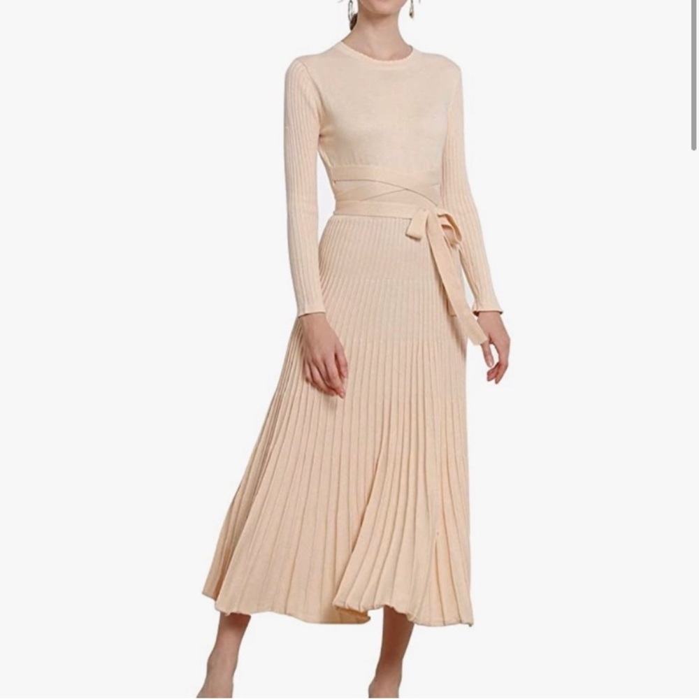 RanRui Cashmere Blend Crew Knit Sweater Dress